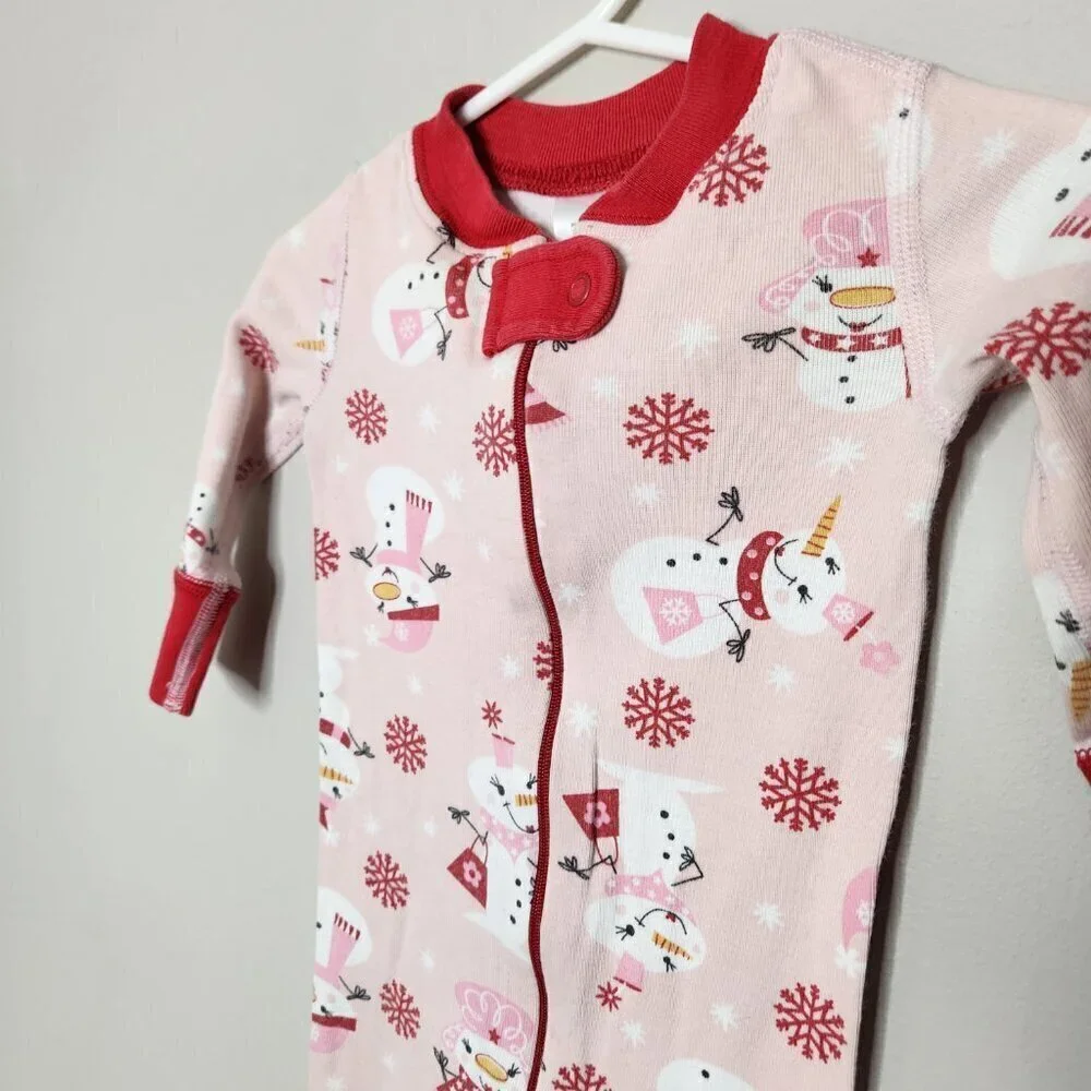 HANNA ANDERSSON Pink Red Snowman Zip Sleeper